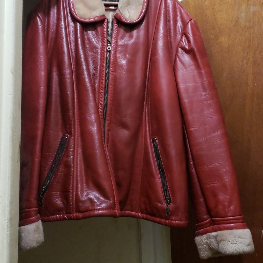 Red leather and fur jacket